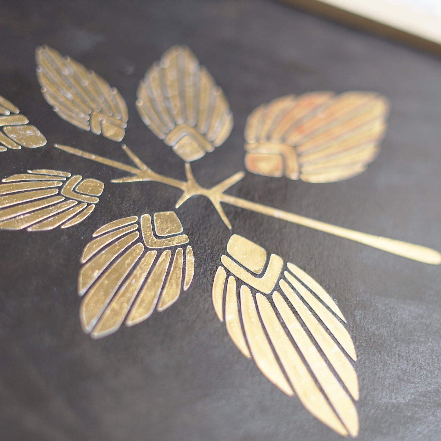 Gold and Black Botanical Wall Art | Mixed Media Handmade Floral Decor | Original Artwork with Ink and Gold Foil