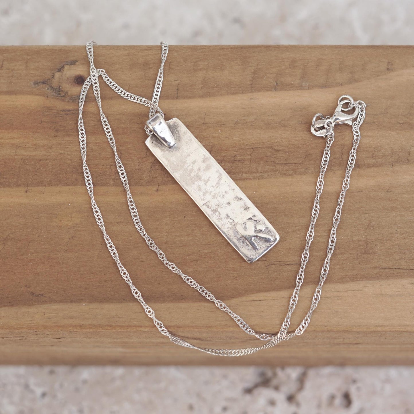 Rectangle Silver Pendant | Abstract Pattern with Turquoise Enamel | Handmade 925 Silver Necklace