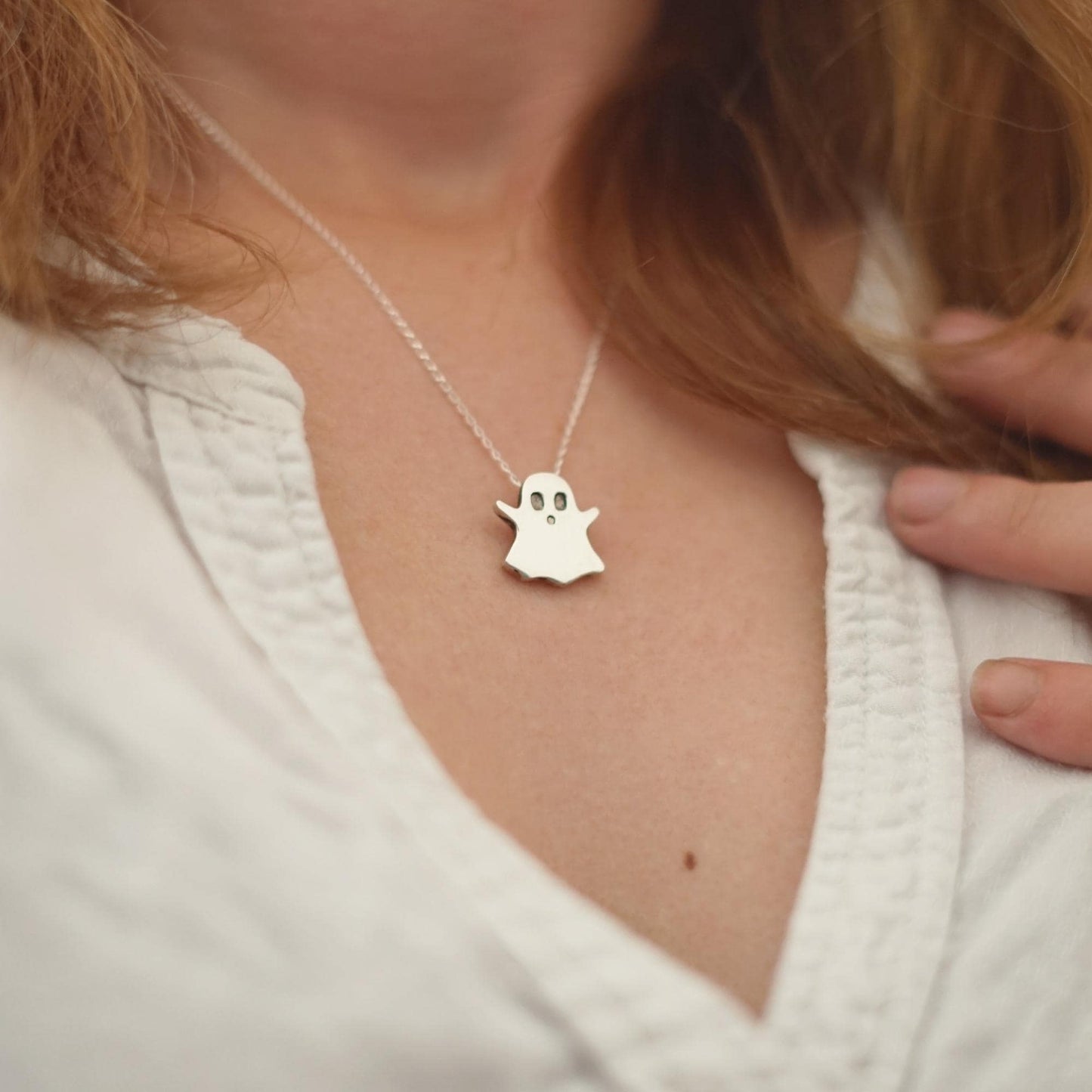 Dainty Sterling Silver Ghost Necklace: Handmade Halloween Charm