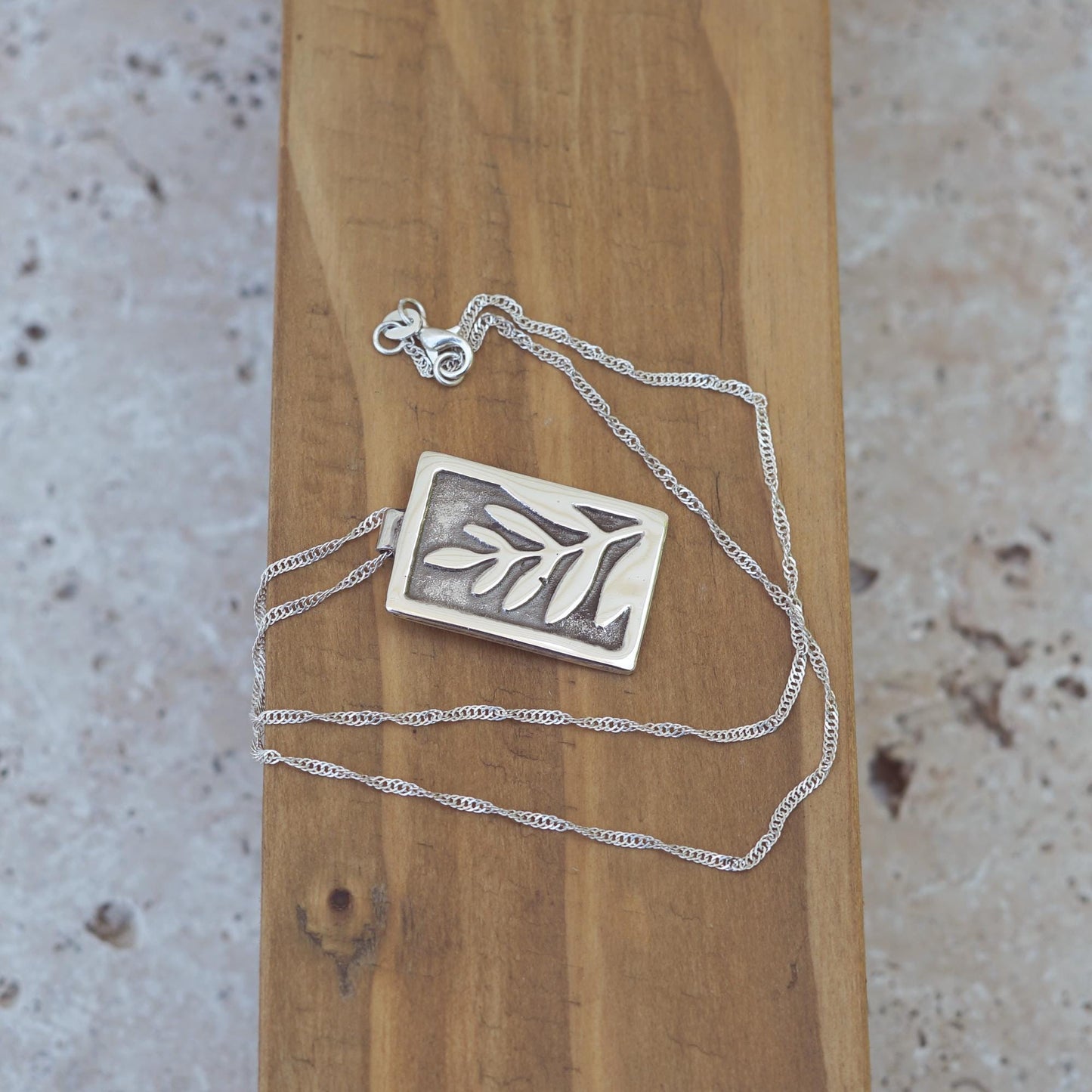 Rectangle Pendant with Fern Leaf | .925 Silver Nature Necklace | Handmade Jewelry