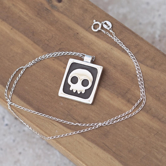 Silver Skull Necklace | Handmade Minimalist Pendant | .925 Sterling Silver
