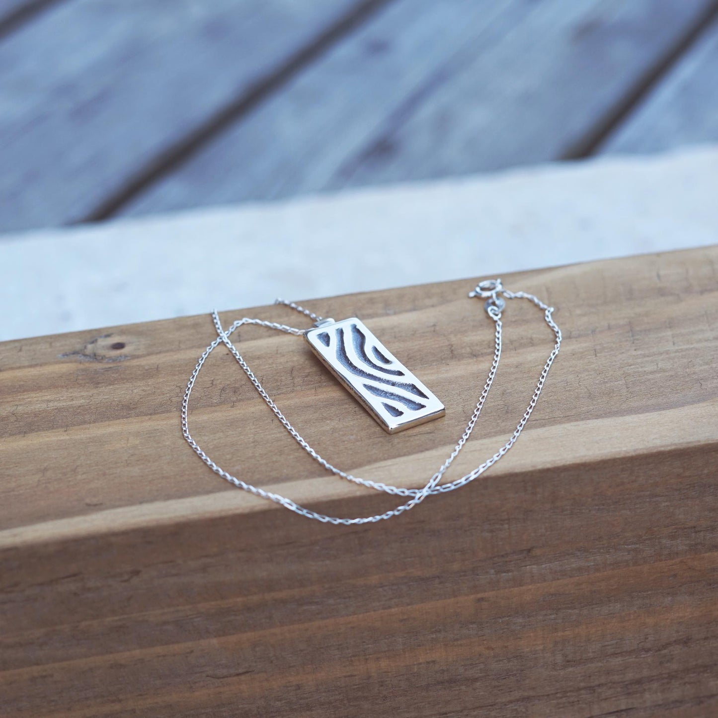 Sterling Silver Tree Bark Necklace: Handmade Rectangular Pendant