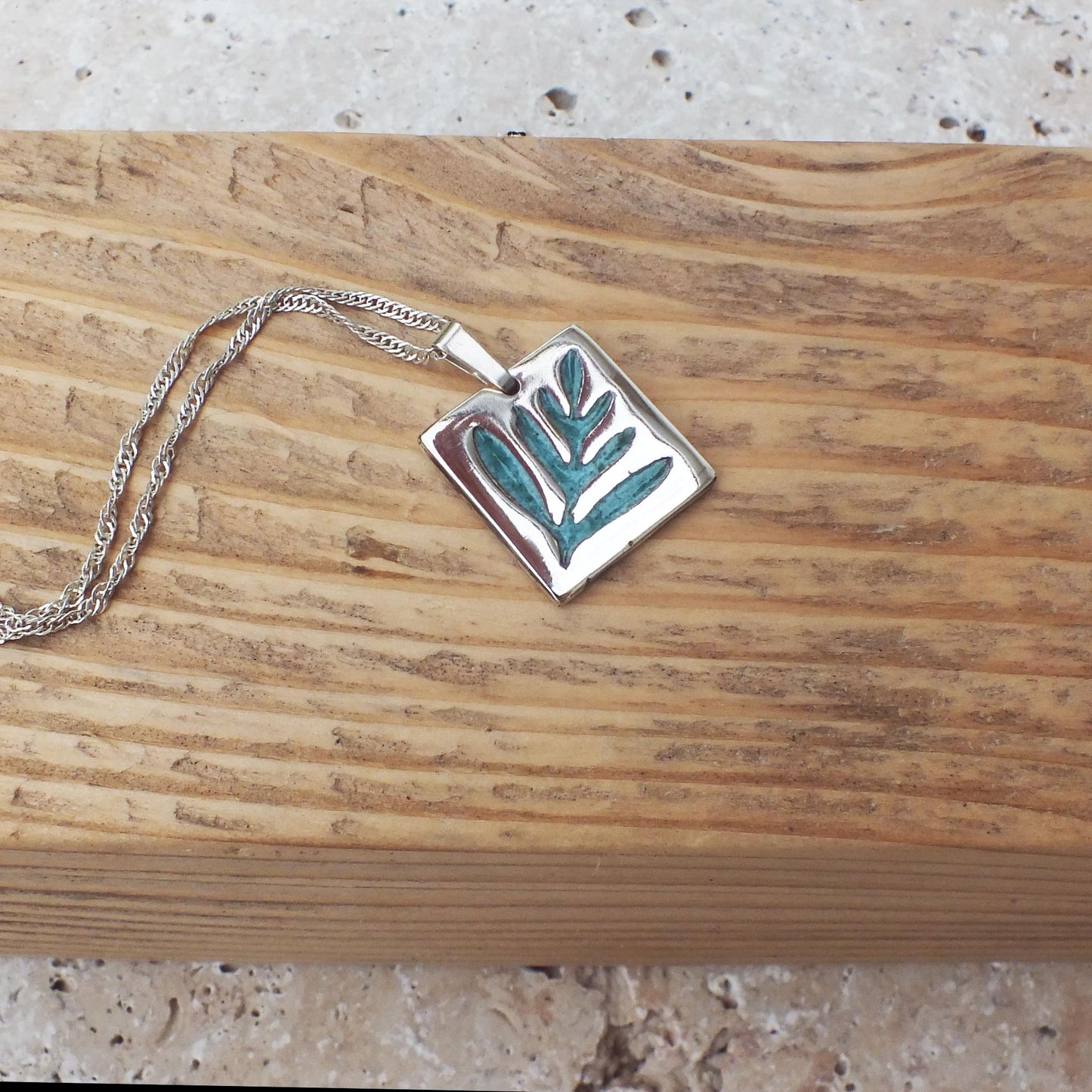 Fern Leaf Pendant with Turquoise Enamel | .925 Sterling Silver Handmade Necklace