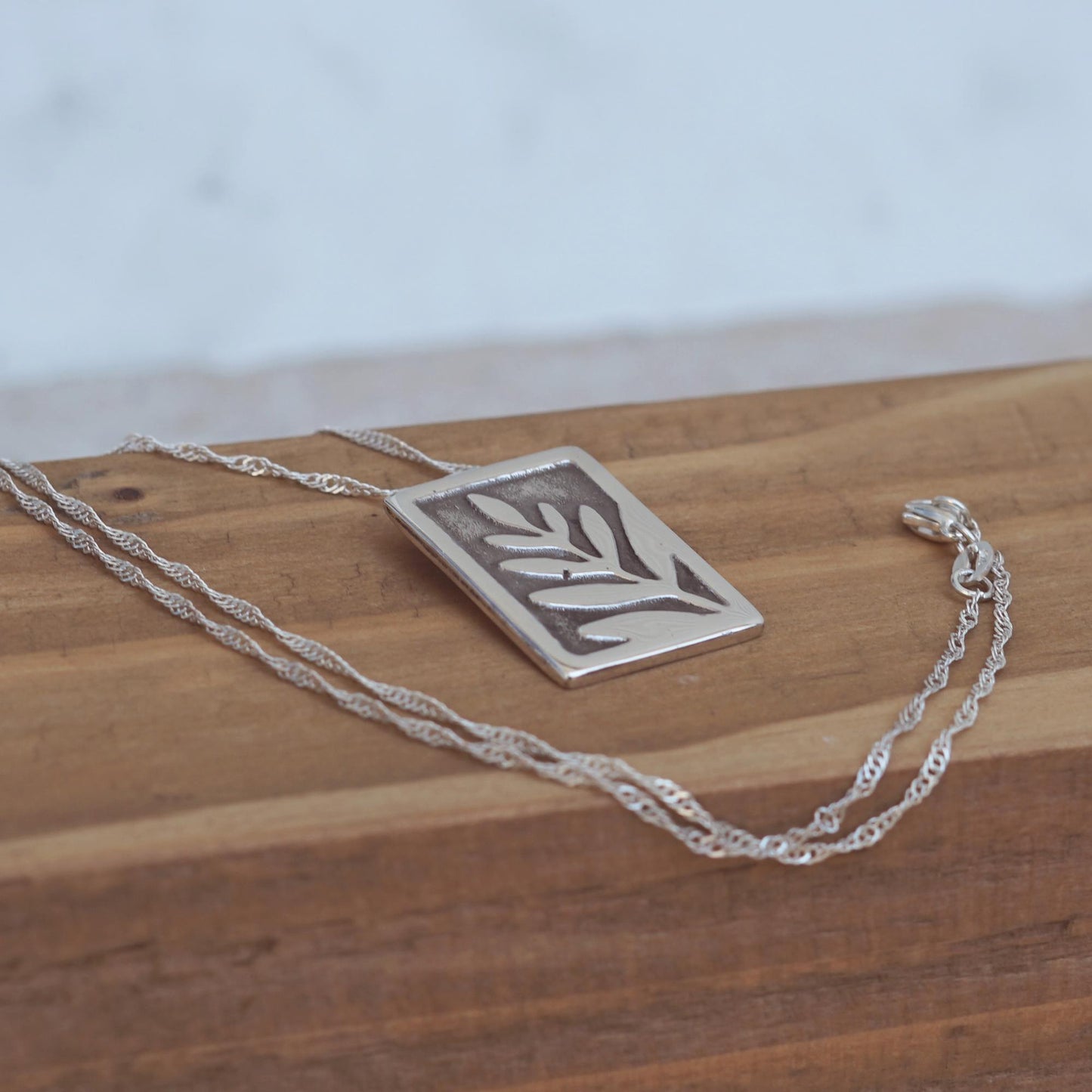 Rectangle Pendant with Fern Leaf | .925 Silver Nature Necklace | Handmade Jewelry