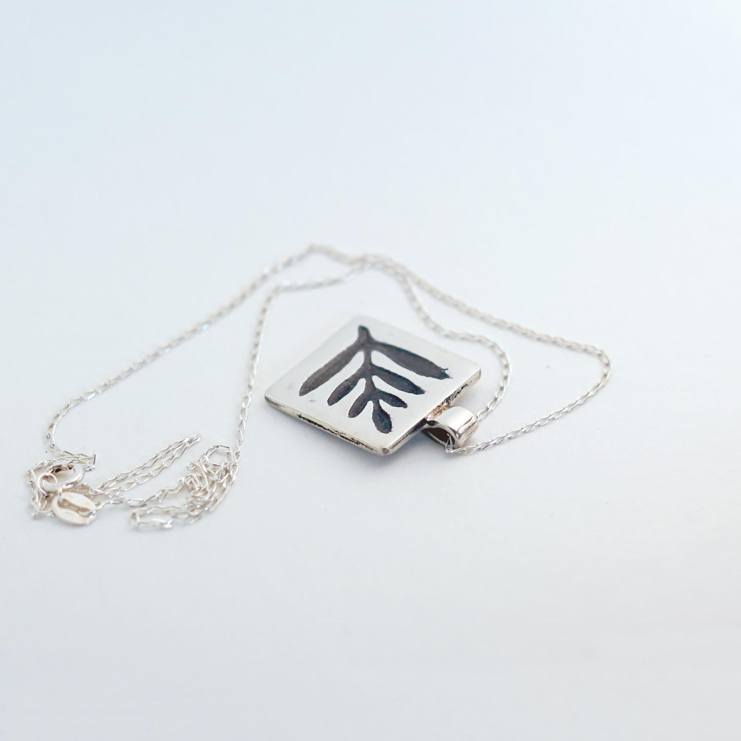 Dark Leaf Silver Pendant - Sterling Silver Handmade Necklace