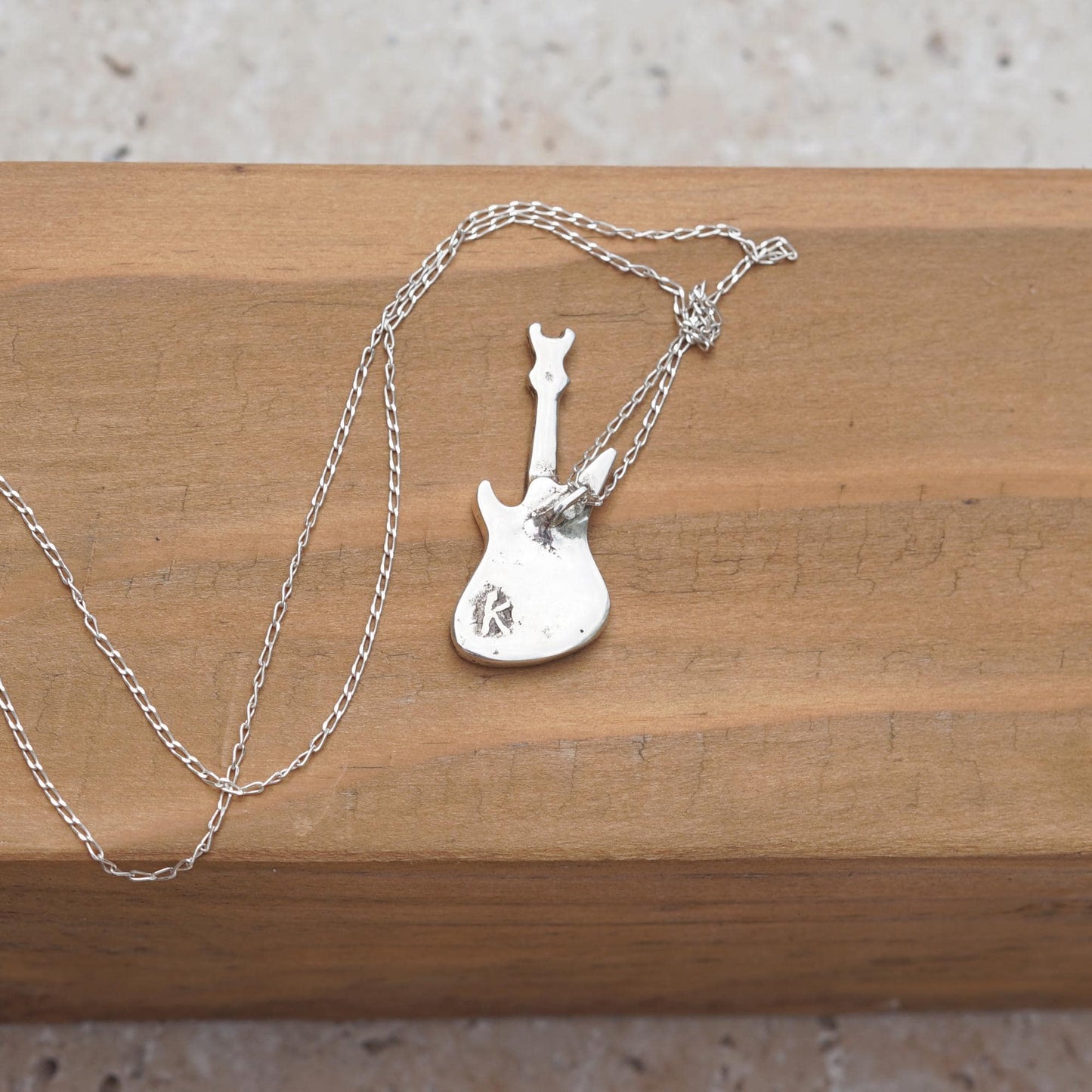 Sterling Silver Electric Guitar Necklace: Rock Music Pendant
