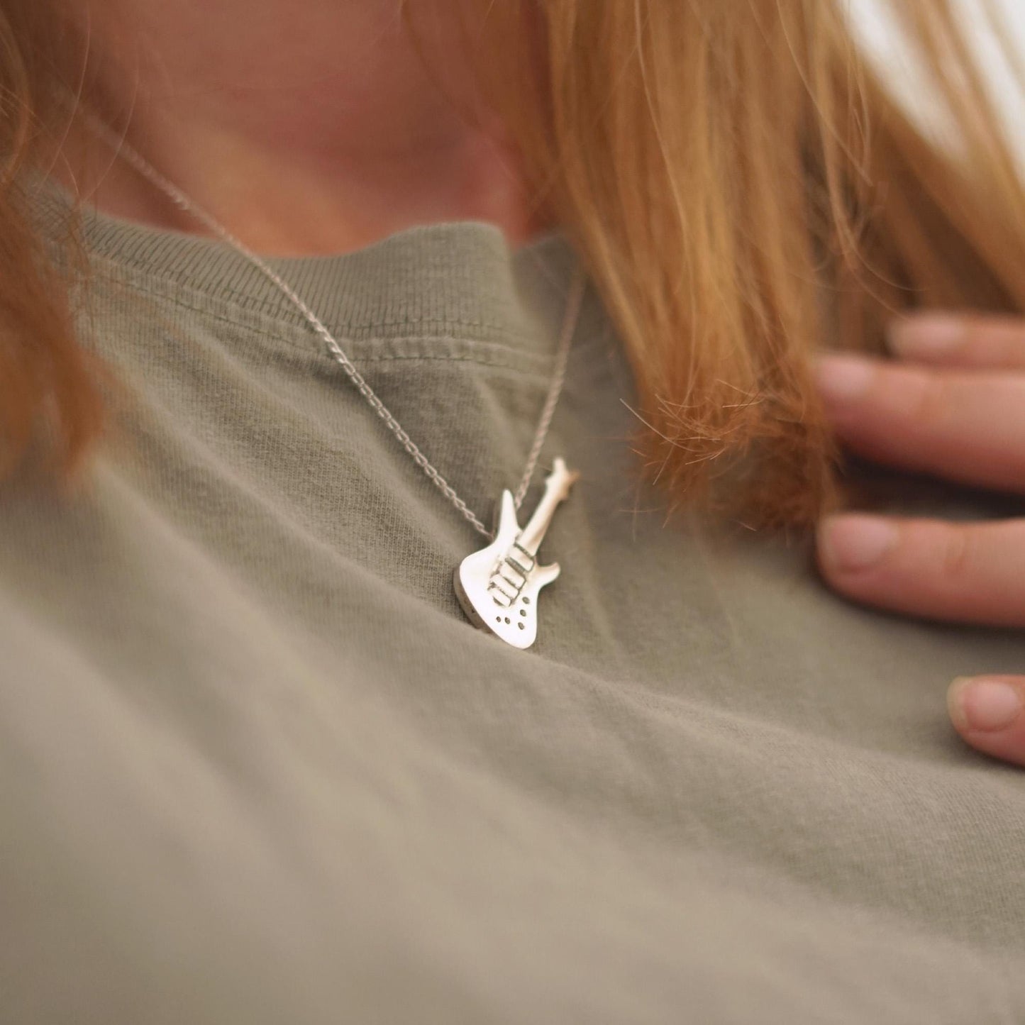 Sterling Silver Electric Guitar Necklace: Rock Music Pendant