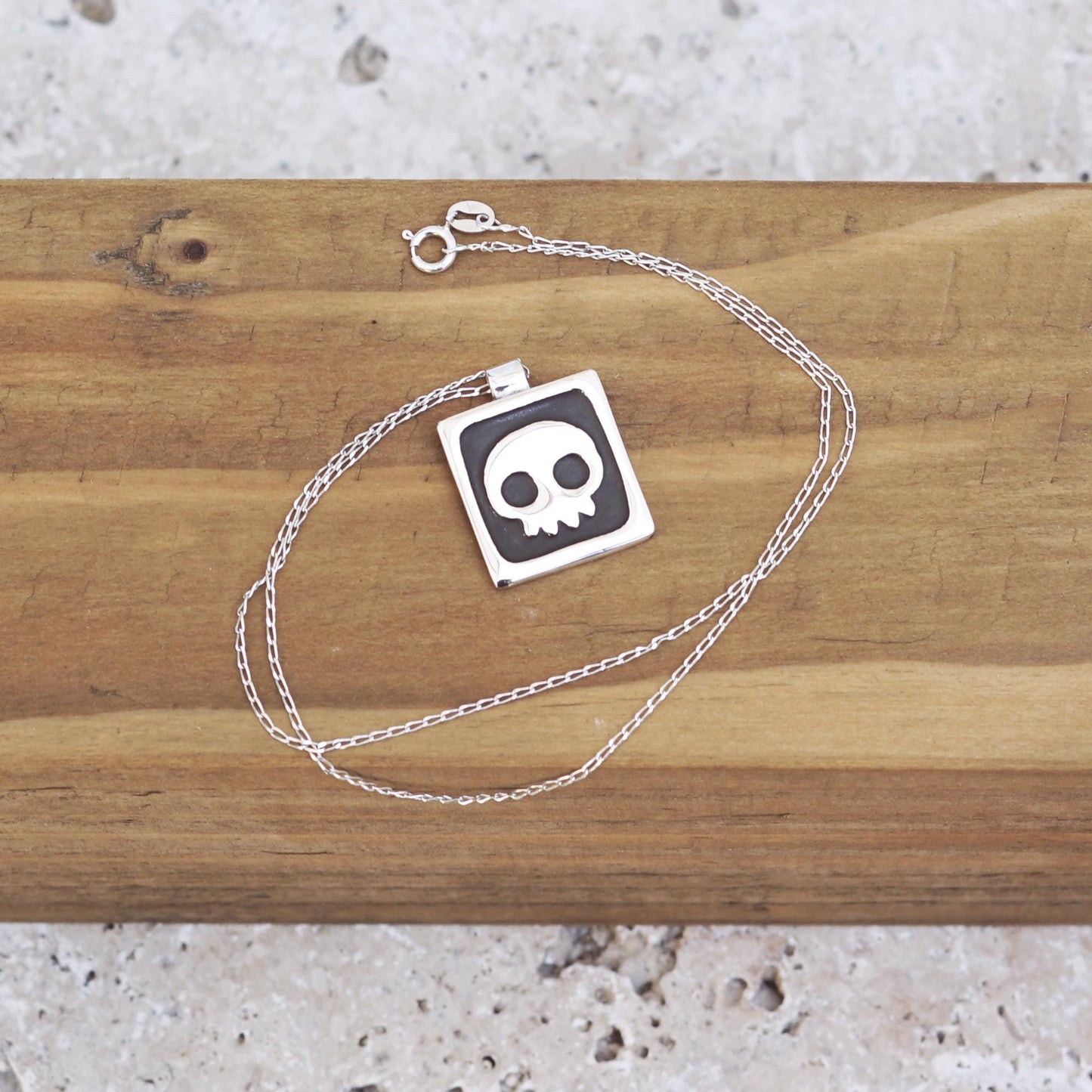 Silver Skull Necklace | Handmade Minimalist Pendant | .925 Sterling Silver