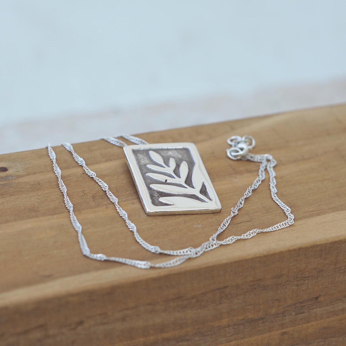 Rectangle Pendant with Fern Leaf | .925 Silver Nature Necklace | Handmade Jewelry