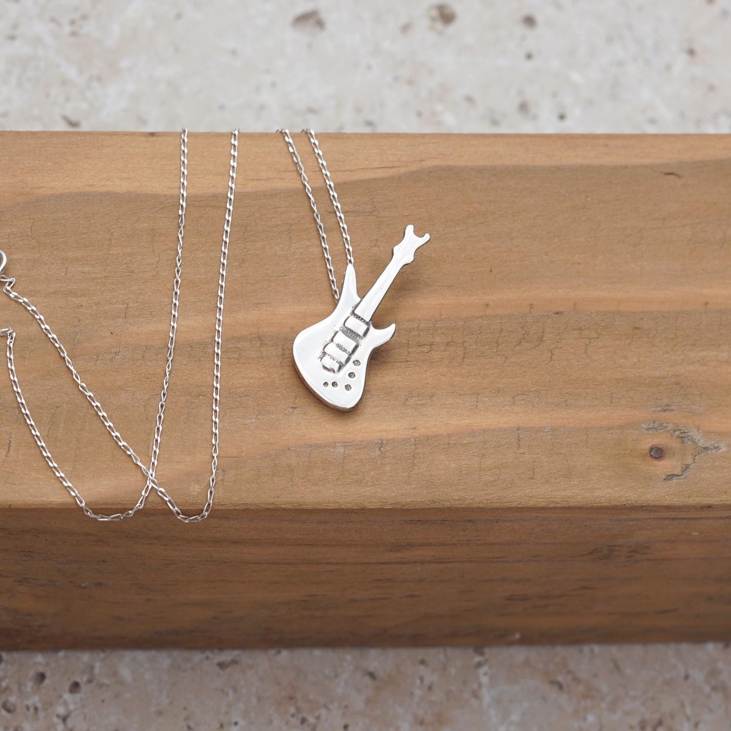 Sterling Silver Electric Guitar Necklace: Rock Music Pendant