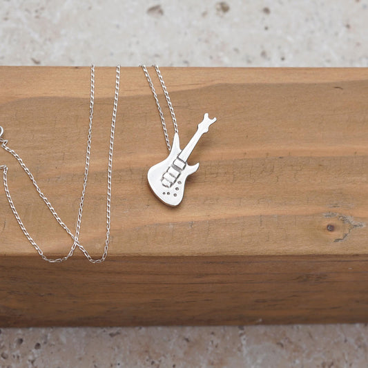 Sterling Silver Electric Guitar Necklace: Rock Music Pendant