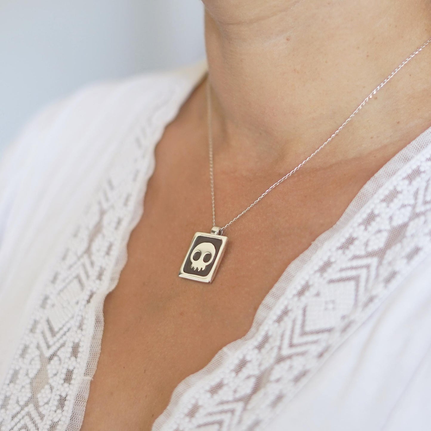 Silver Skull Necklace | Handmade Minimalist Pendant | .925 Sterling Silver