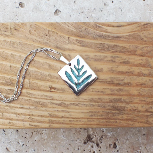 Fern Leaf Pendant with Turquoise Enamel | .925 Sterling Silver Handmade Necklace