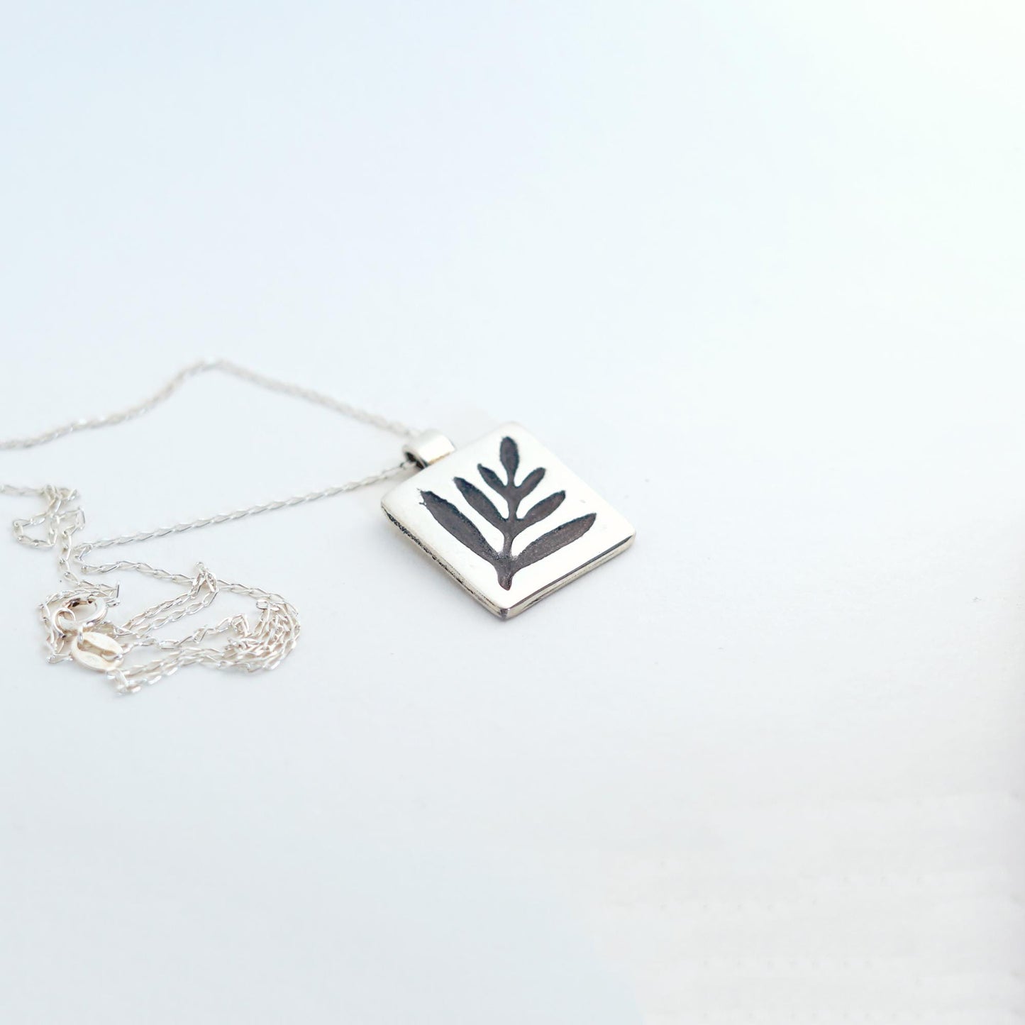 Dark Leaf Silver Pendant - Sterling Silver Handmade Necklace