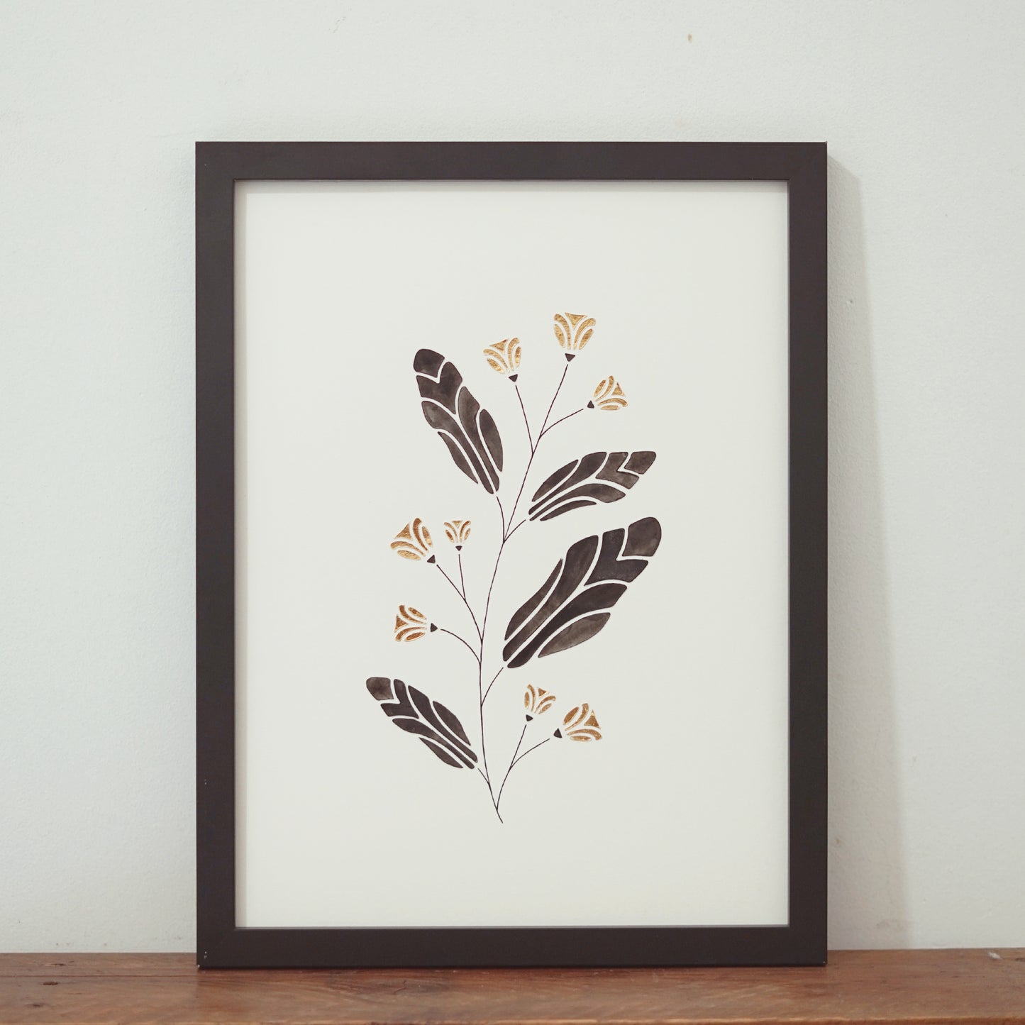 Black and Gold Minimalist Botanical Wall Art | Handmade