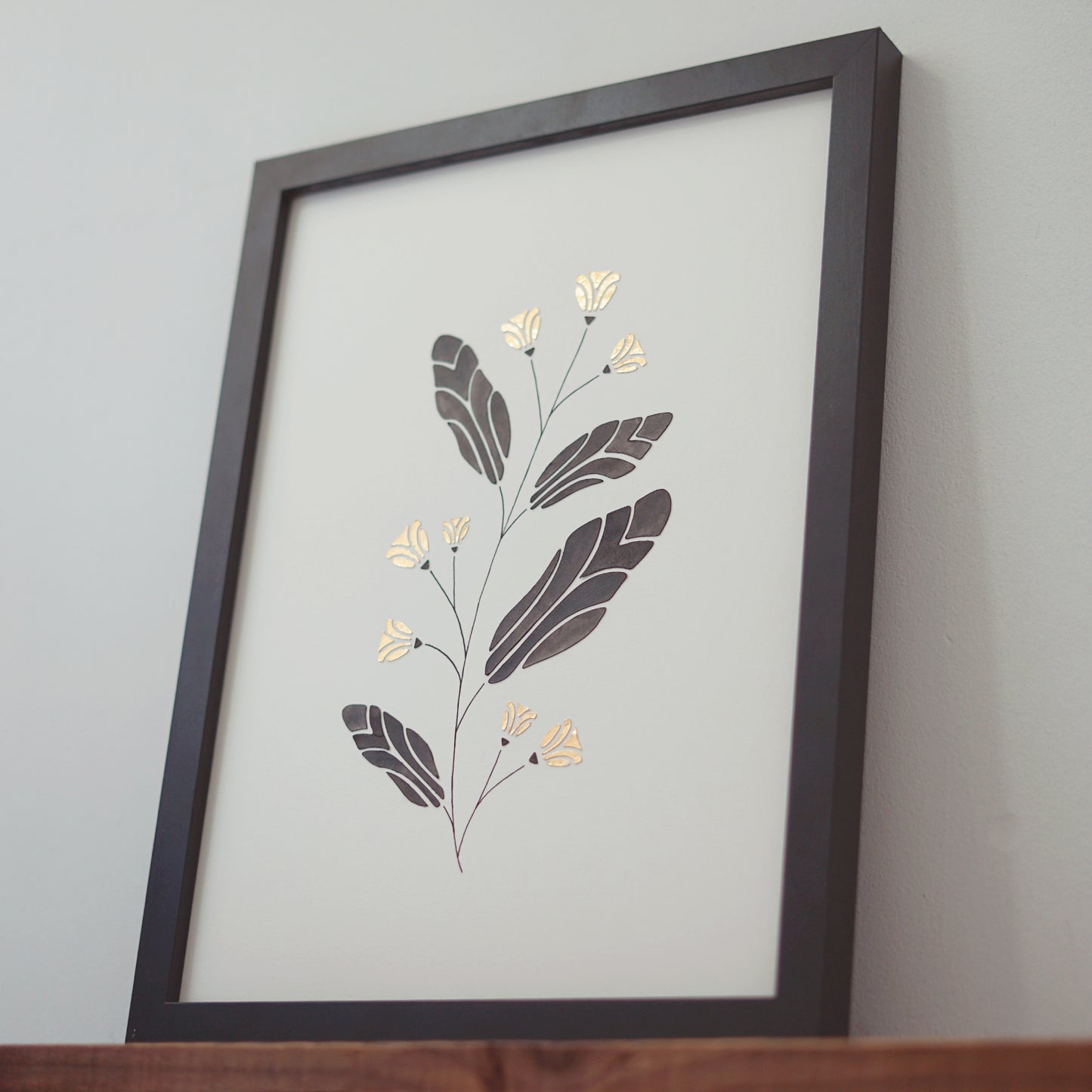 Black and Gold Minimalist Botanical Wall Art | Handmade