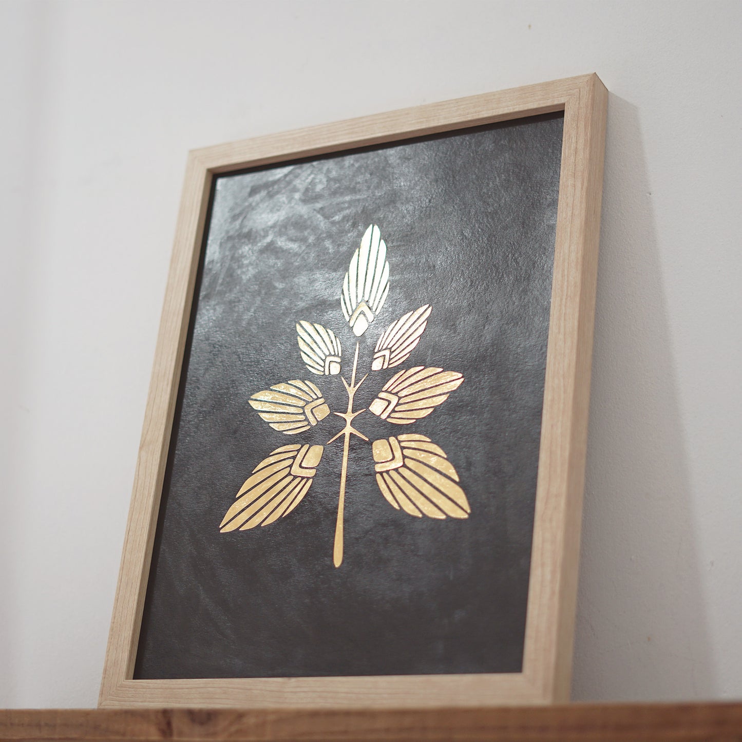 Gold and Black Botanical Wall Art | Mixed Media Handmade Floral Decor | Original Artwork with Ink and Gold Foil