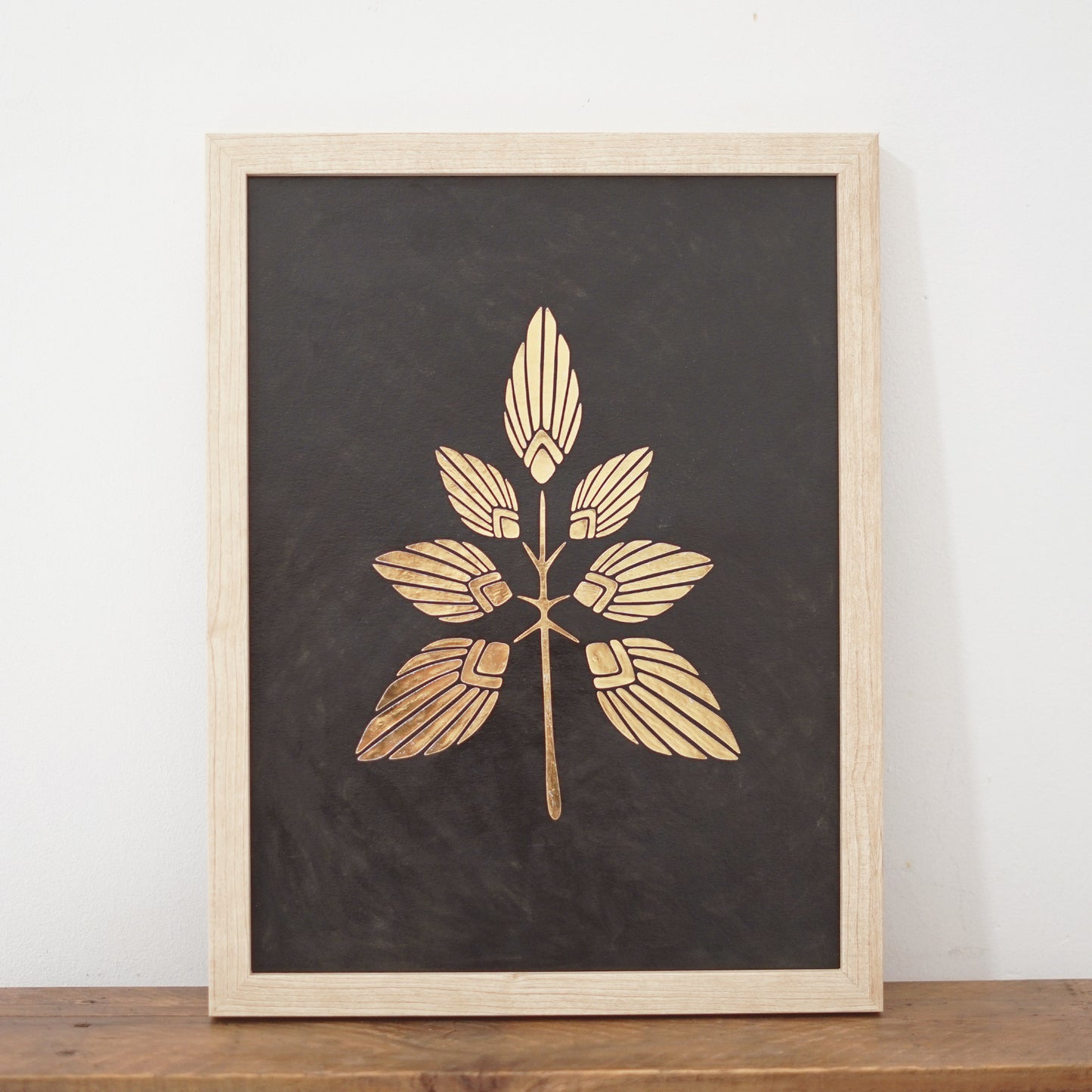 Gold and Black Botanical Wall Art | Mixed Media Handmade Floral Decor | Original Artwork with Ink and Gold Foil