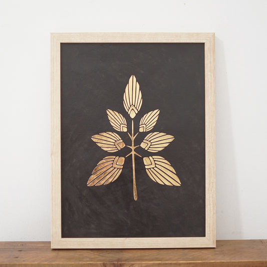 Gold and Black Botanical Wall Art | Mixed Media Handmade Floral Decor | Original Artwork with Ink and Gold Foil