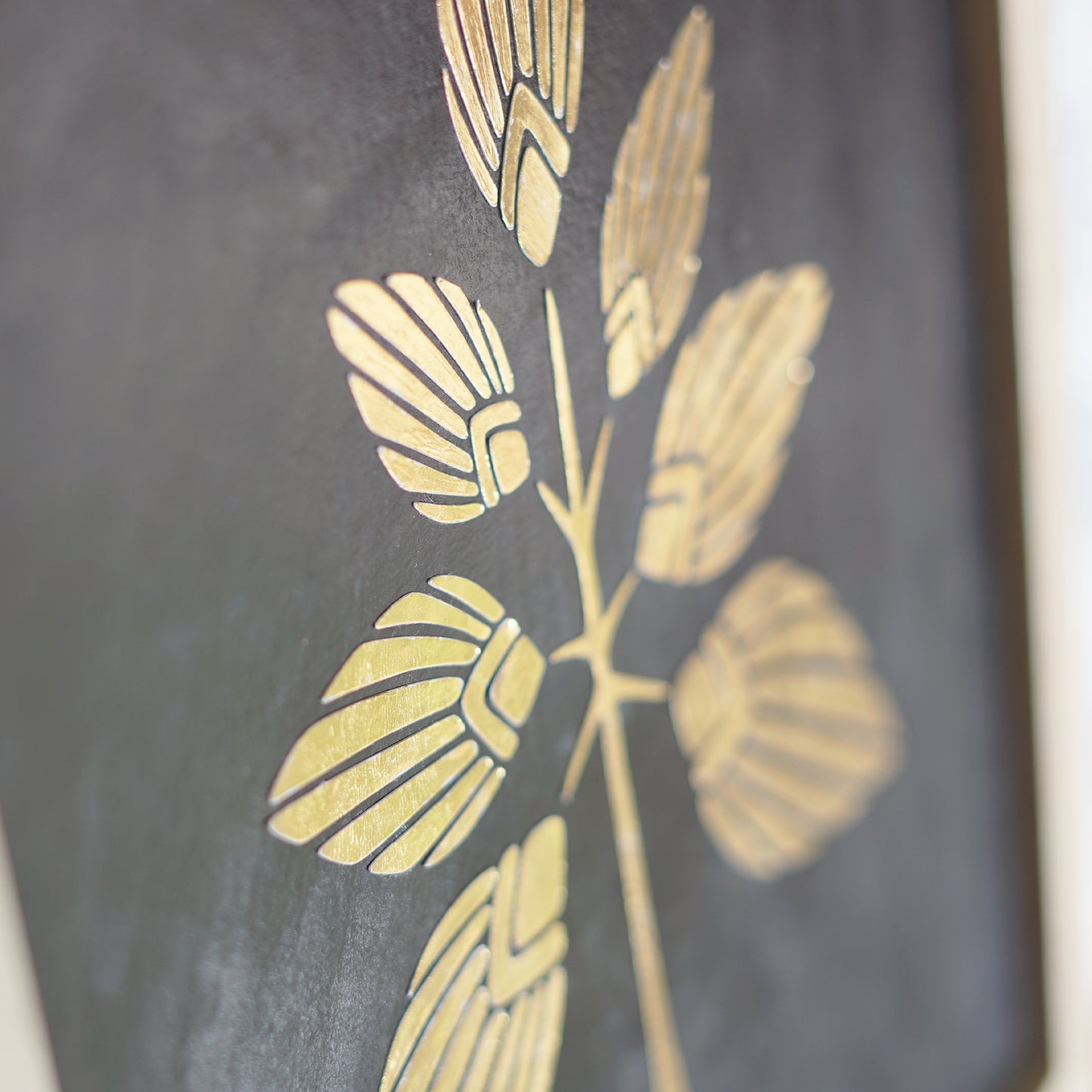 Gold and Black Botanical Wall Art | Mixed Media Handmade Floral Decor | Original Artwork with Ink and Gold Foil