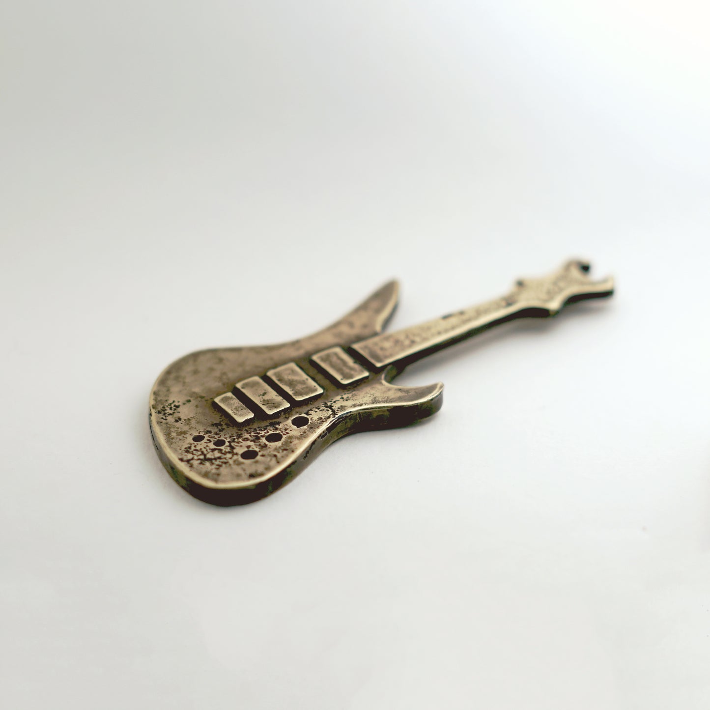 Electric Guitar Sculpture | Handmade Brass Sandcast Miniature Gift for Musicians