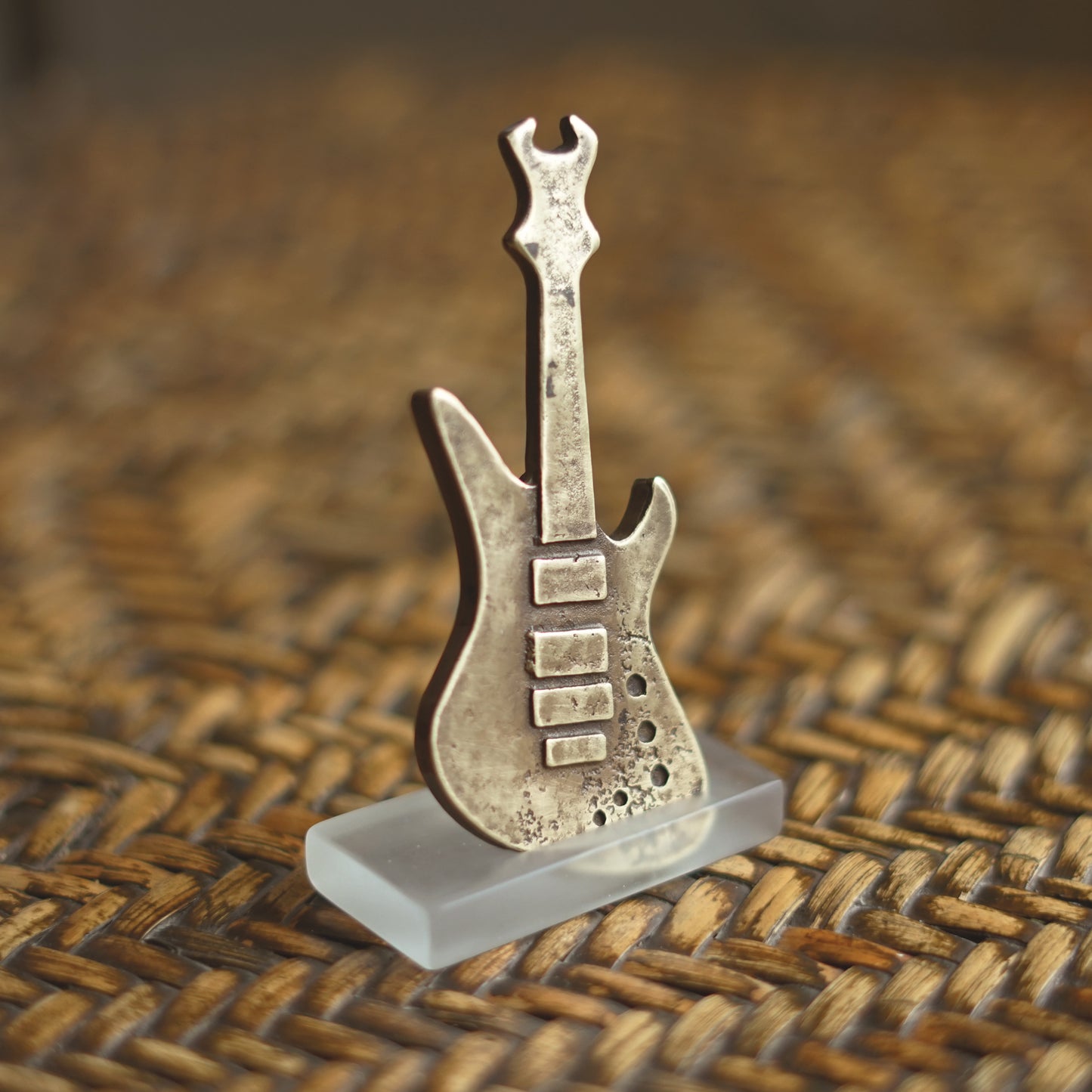 Electric Guitar Sculpture | Handmade Brass Sandcast Miniature Gift for Musicians