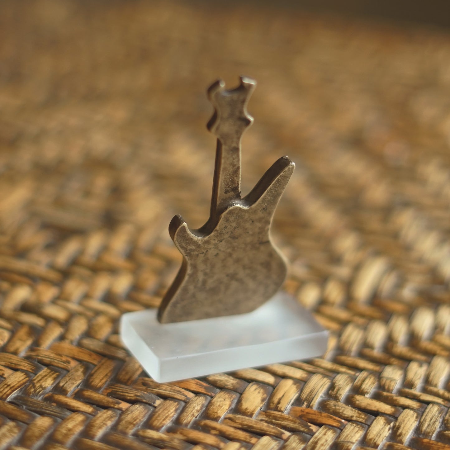 Electric Guitar Sculpture | Handmade Brass Sandcast Miniature Gift for Musicians