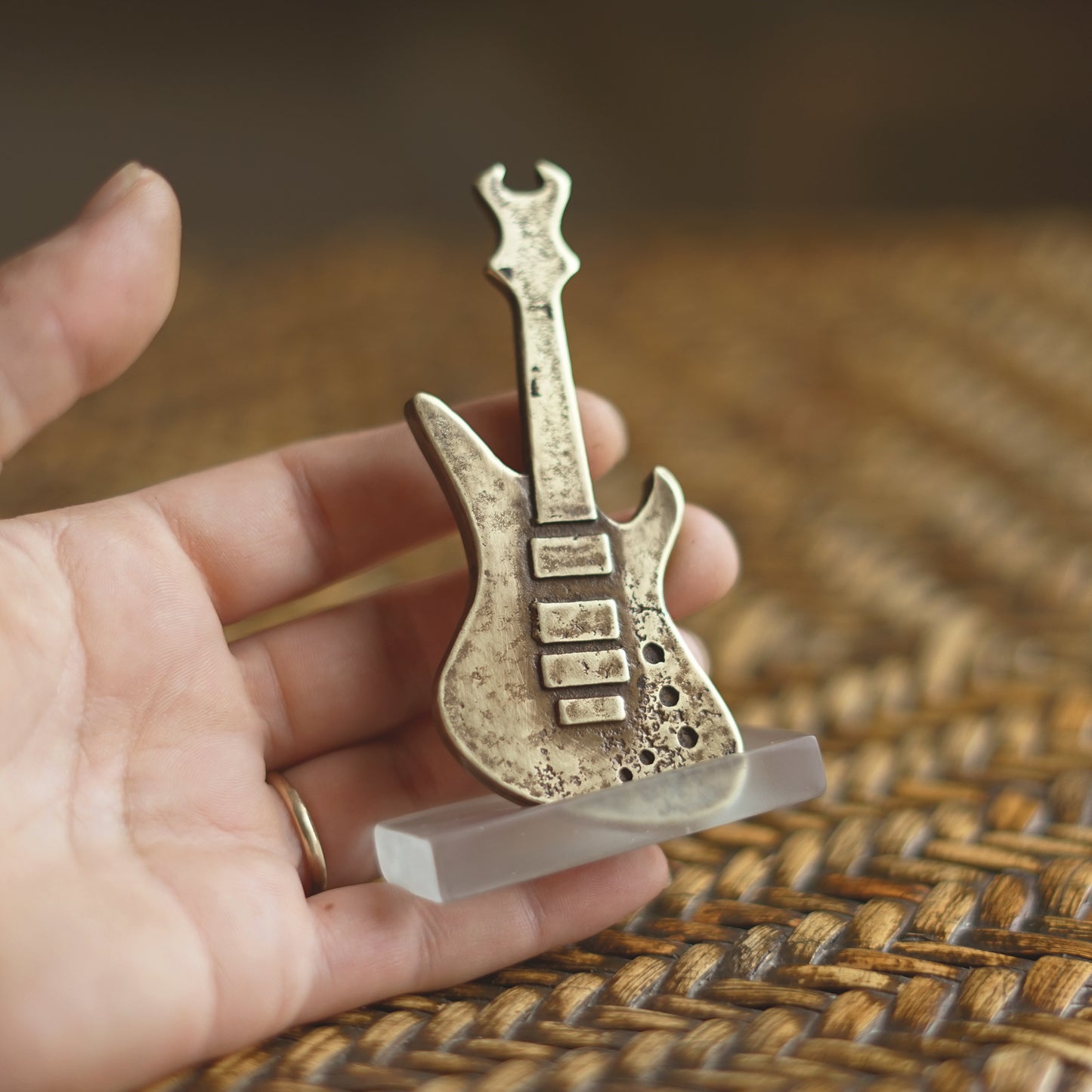 Electric Guitar Sculpture | Handmade Brass Sandcast Miniature Gift for Musicians