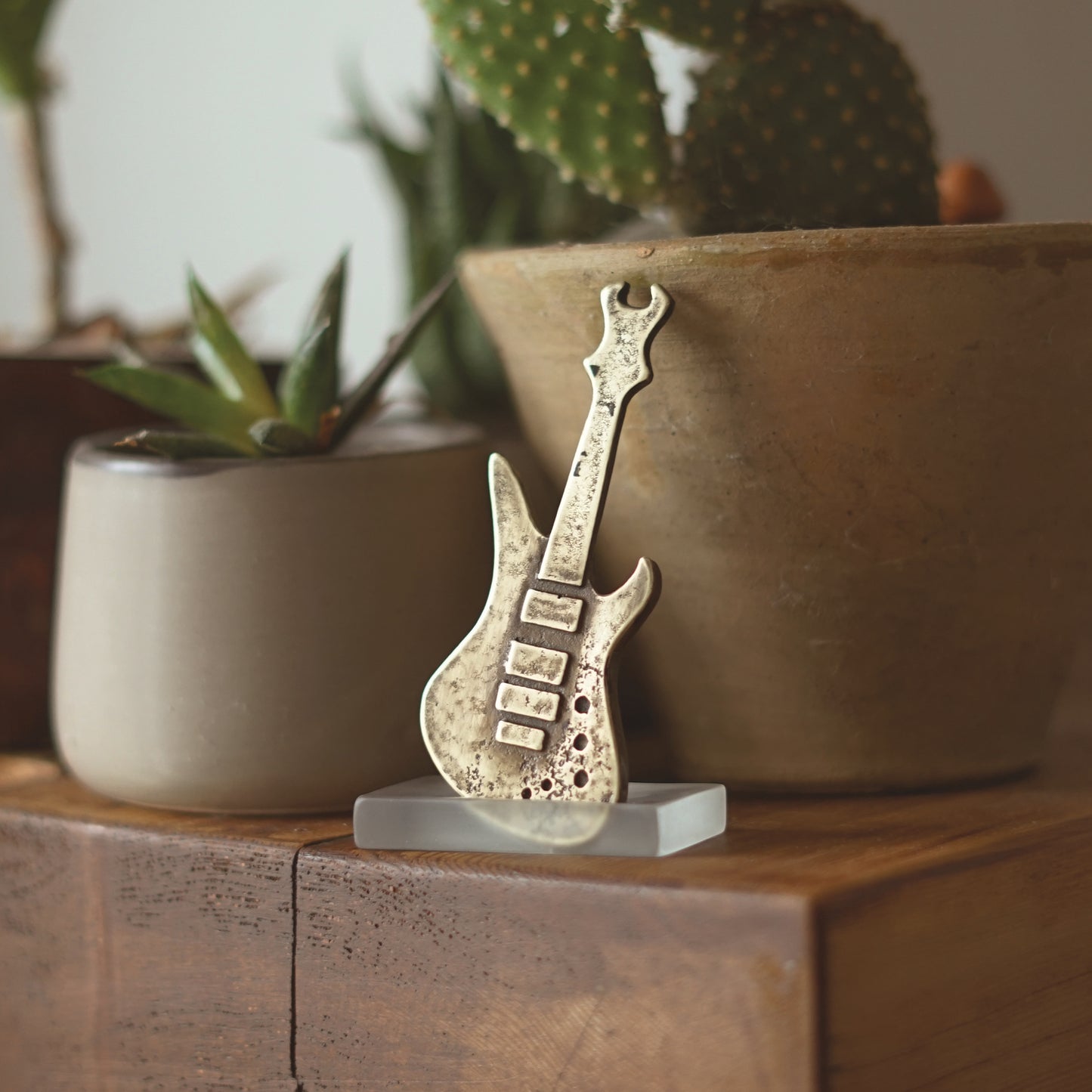 Electric Guitar Sculpture | Handmade Brass Sandcast Miniature Gift for Musicians