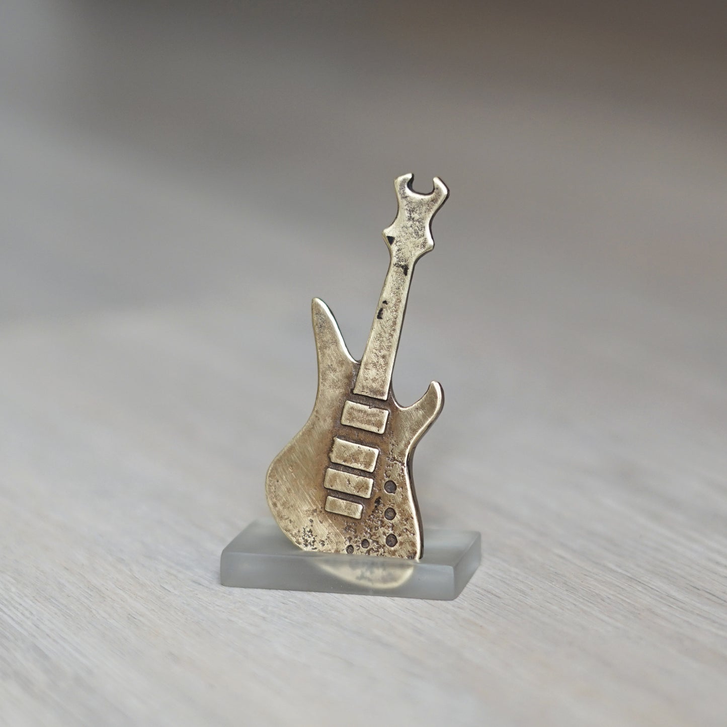 Electric Guitar Sculpture | Handmade Brass Sandcast Miniature Gift for Musicians
