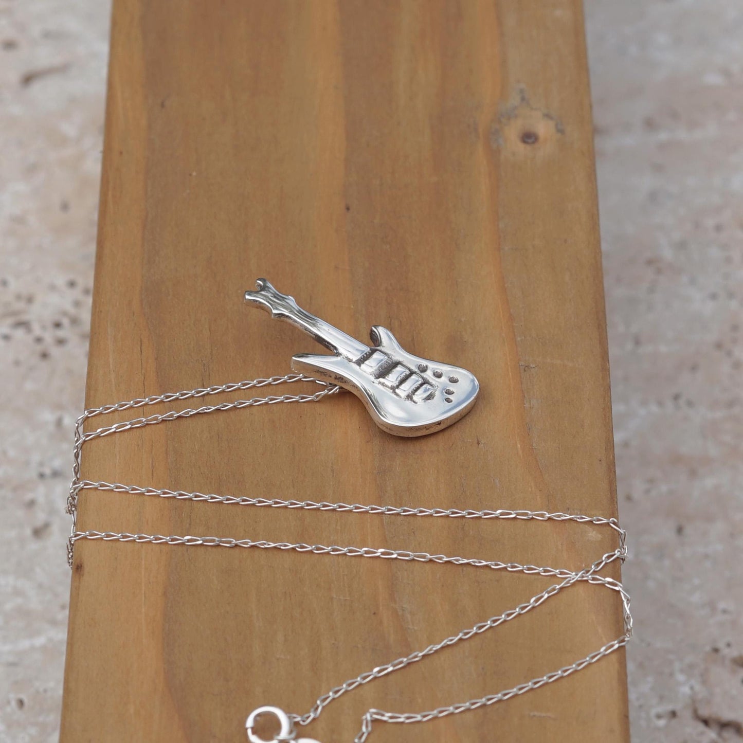 Sterling Silver Electric Guitar Necklace: Rock Music Pendant