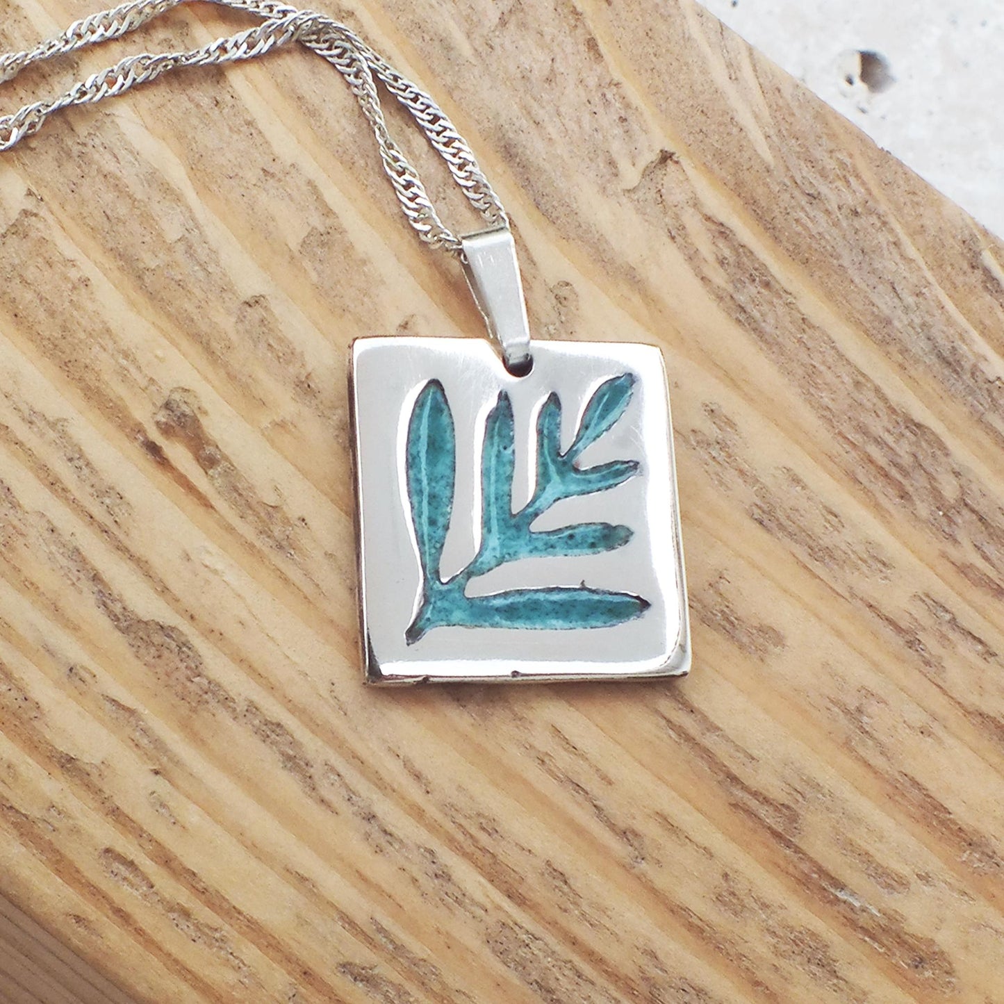 Fern Leaf Pendant with Turquoise Enamel | .925 Sterling Silver Handmade Necklace