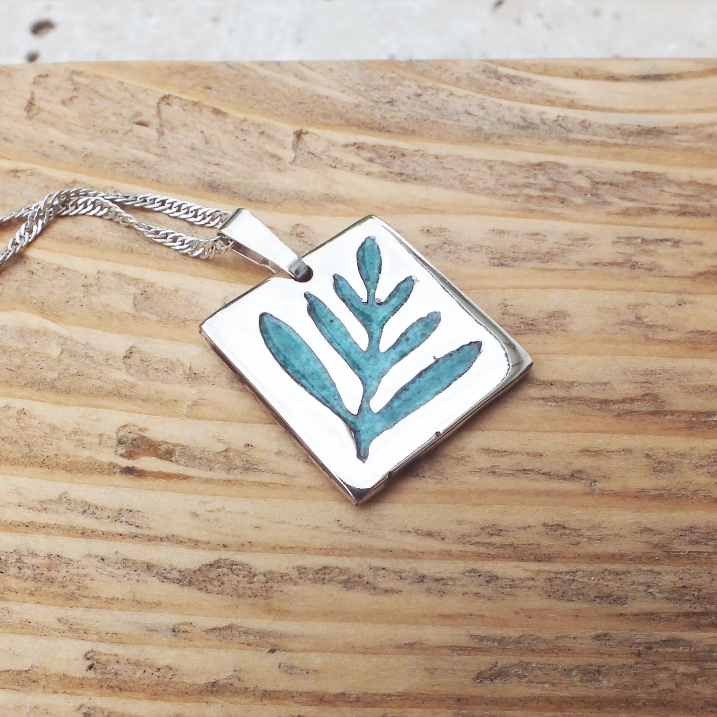 Fern Leaf Pendant with Turquoise Enamel | .925 Sterling Silver Handmade Necklace
