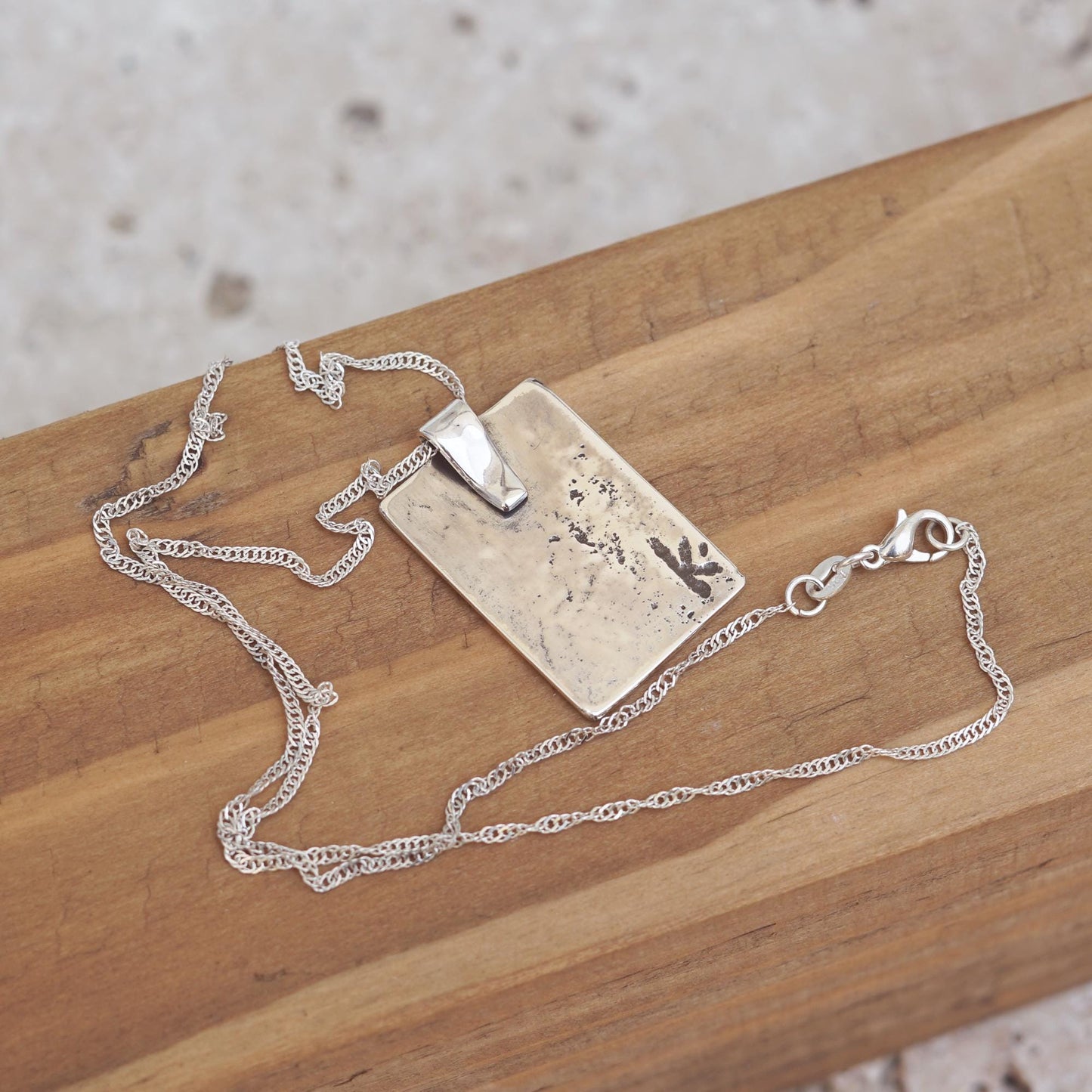 Rectangle Pendant with Fern Leaf | .925 Silver Nature Necklace | Handmade Jewelry