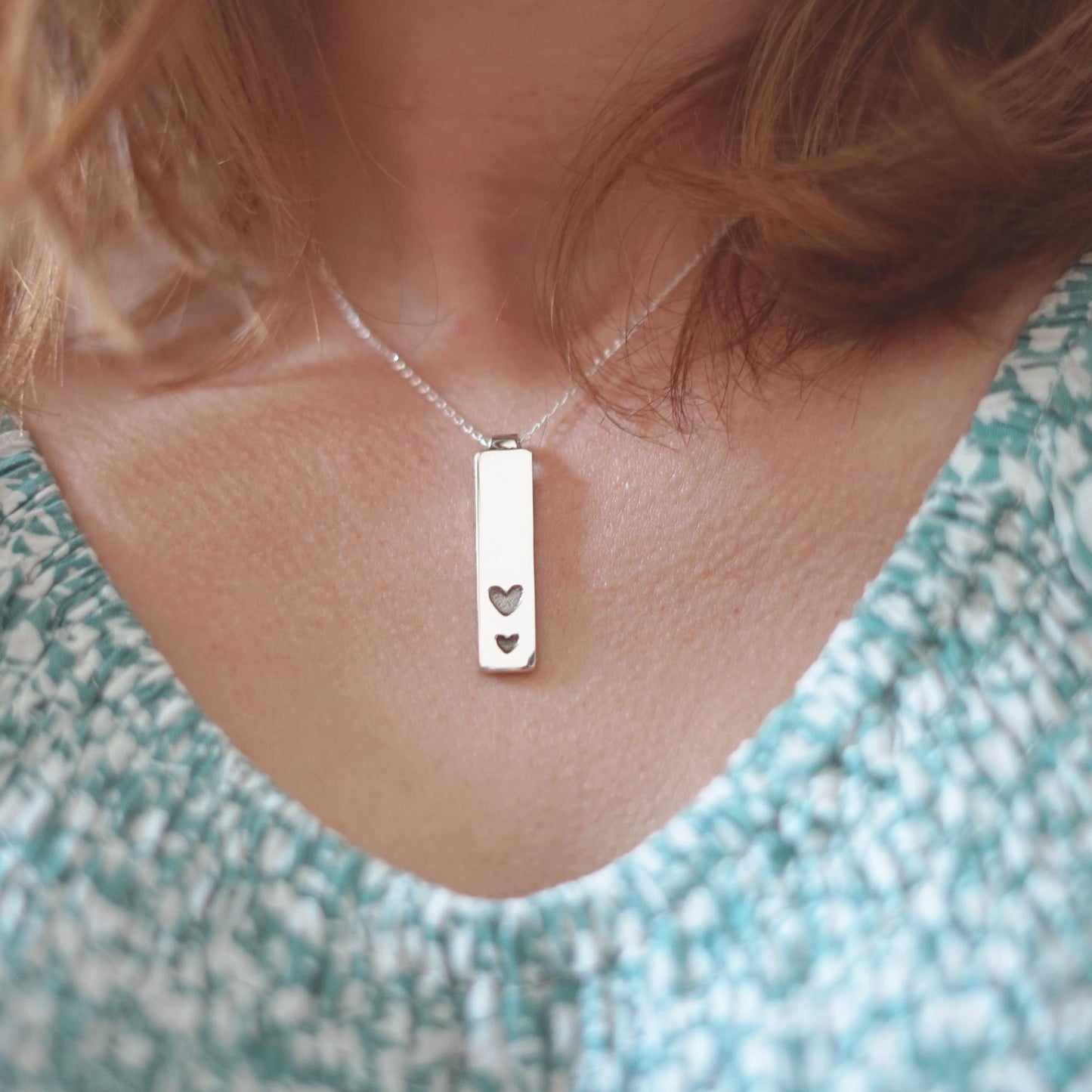 Handmade Sterling Silver Double Heart Pendant Necklace - Modern Minimalist