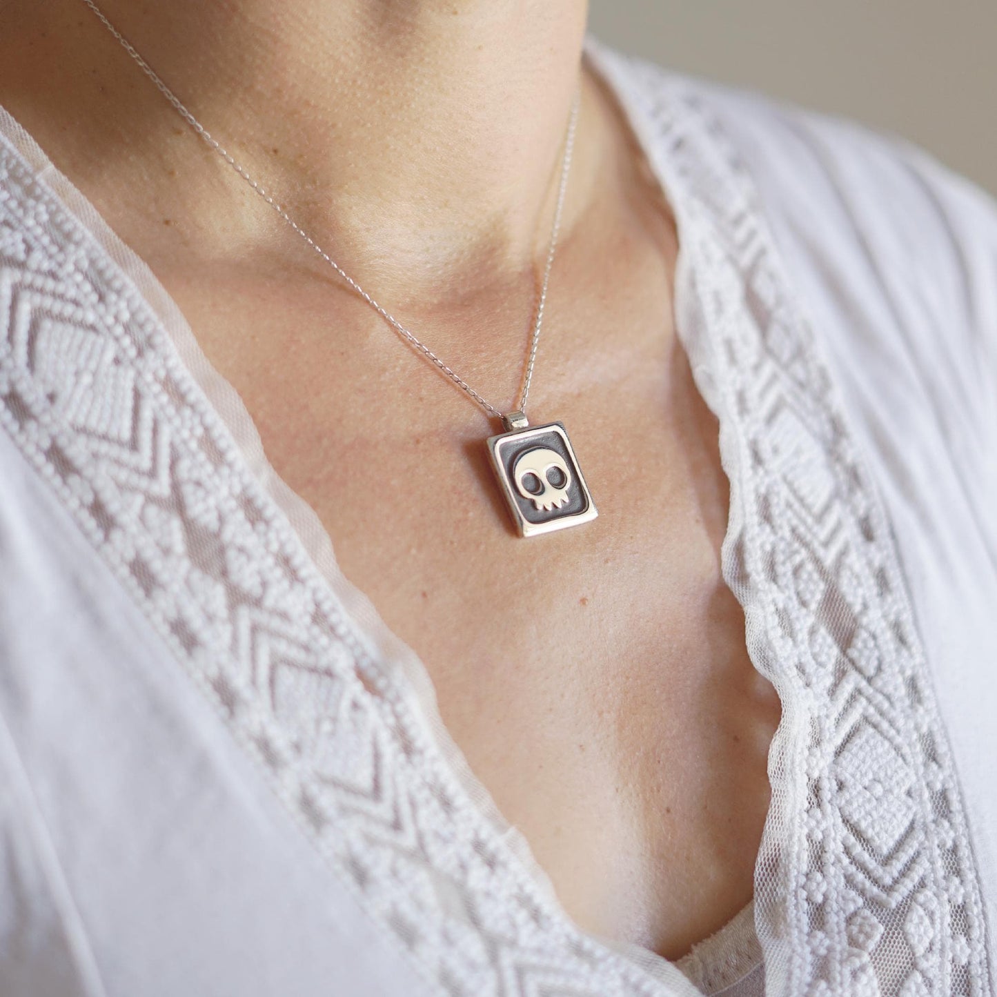 Silver Skull Necklace | Handmade Minimalist Pendant | .925 Sterling Silver