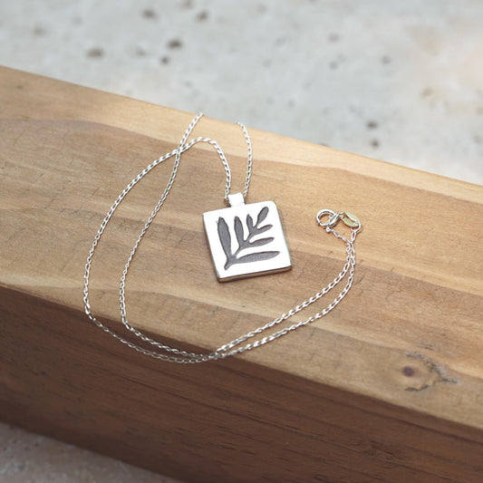 Dark Leaf Silver Pendant - Sterling Silver Handmade Necklace