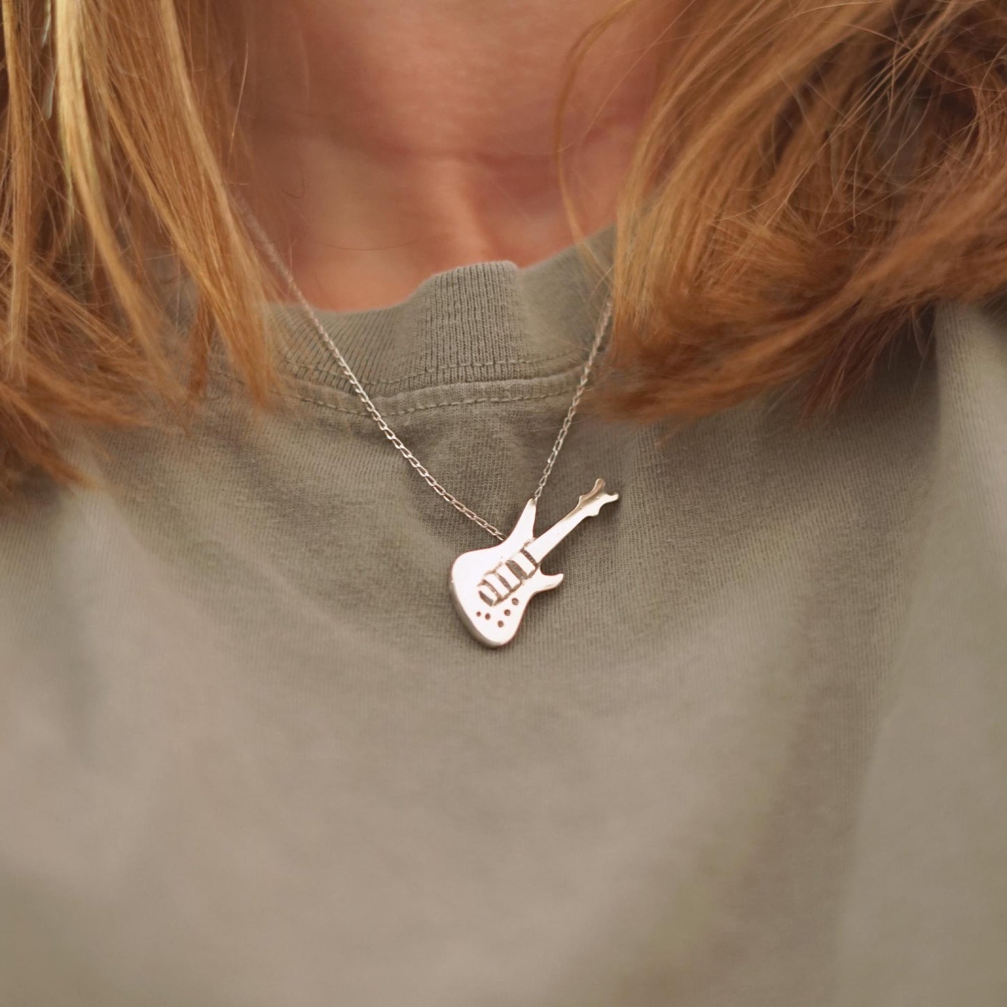 Sterling Silver Electric Guitar Necklace: Rock Music Pendant