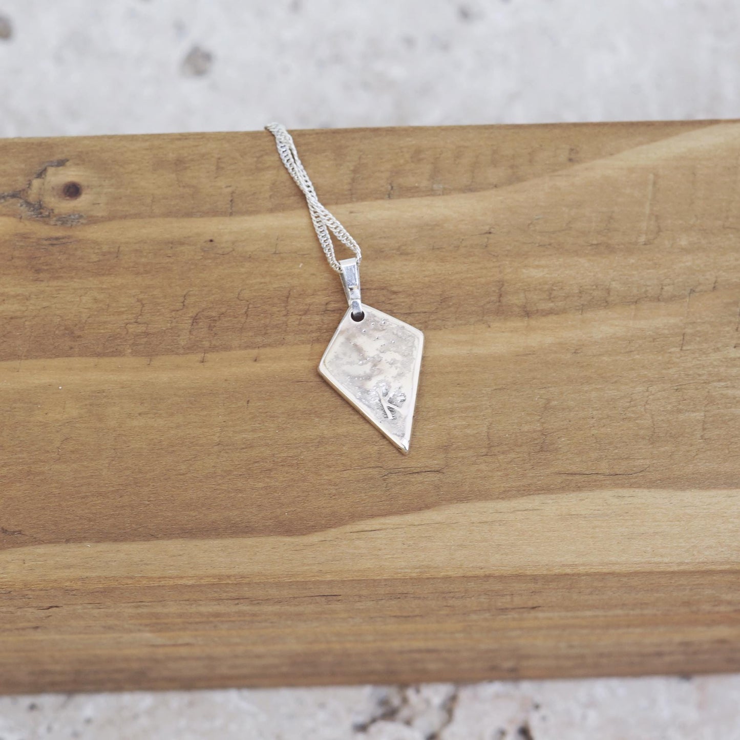 925 Silver diamond shaped necklace with deep teal enamel | Handmade minimalist and elegant pendant