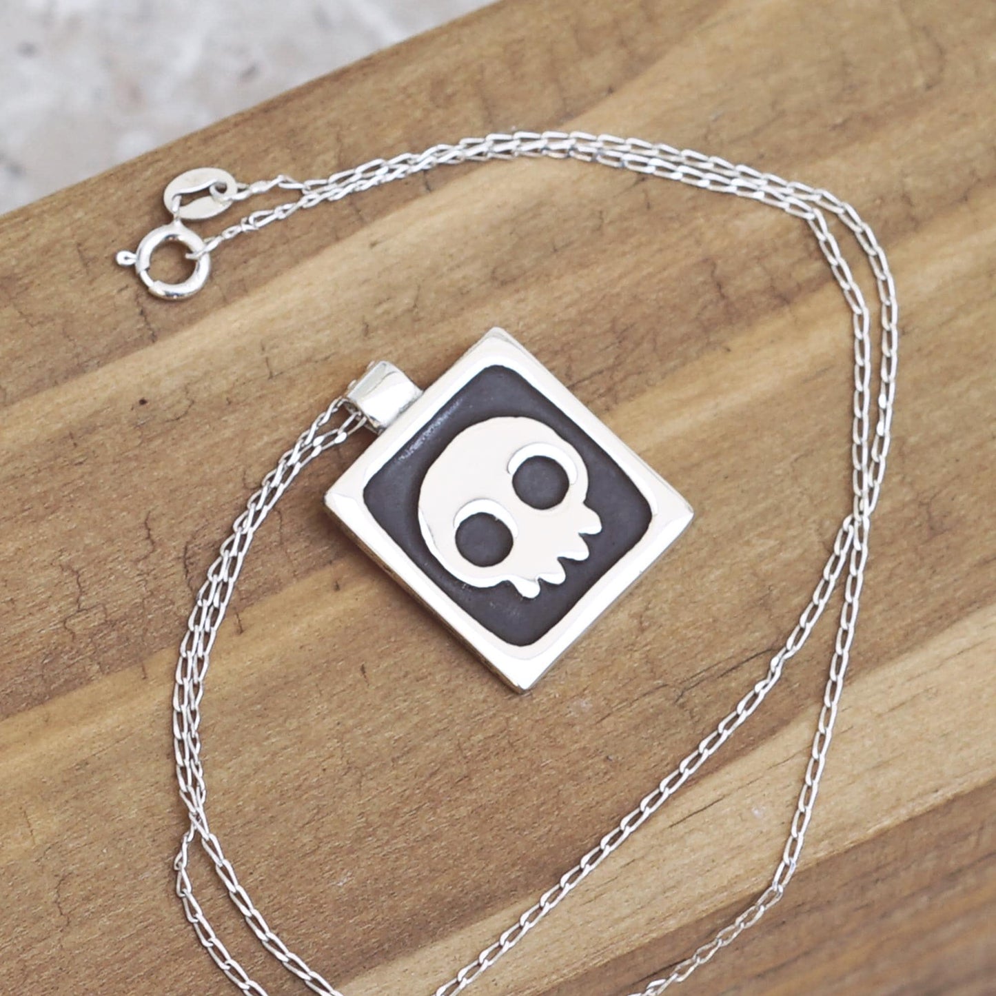 Silver Skull Necklace | Handmade Minimalist Pendant | .925 Sterling Silver