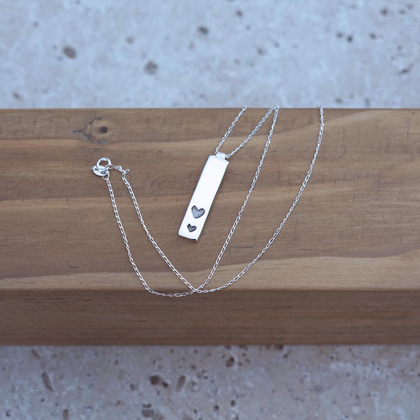 Handmade Sterling Silver Double Heart Pendant Necklace - Modern Minimalist