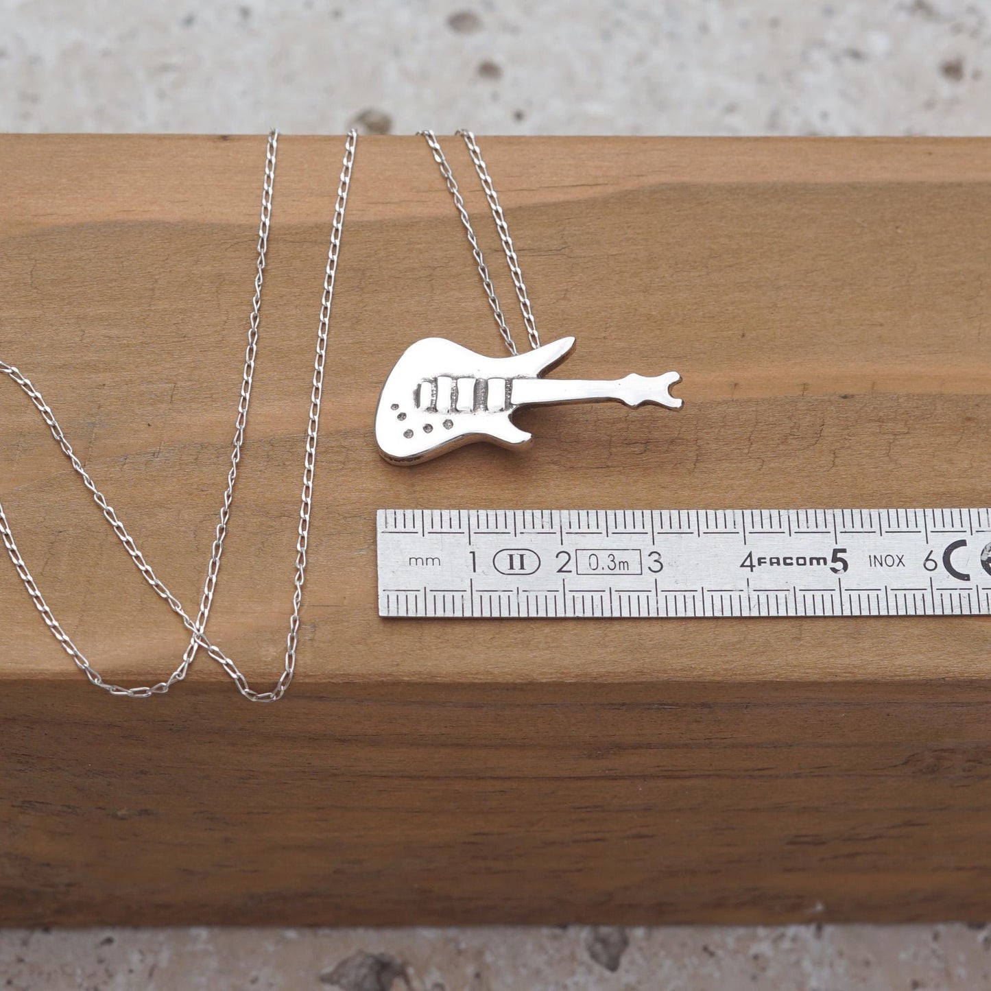 Sterling Silver Electric Guitar Necklace: Rock Music Pendant