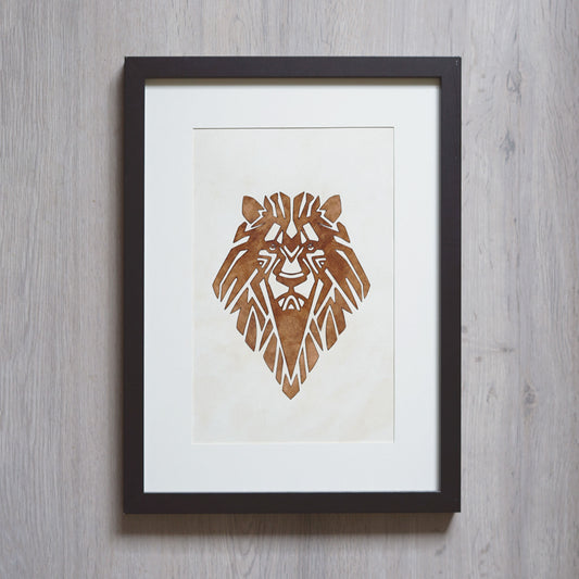 Minimalist Tribal Lion Wall Art | Framed Poster | Handmade